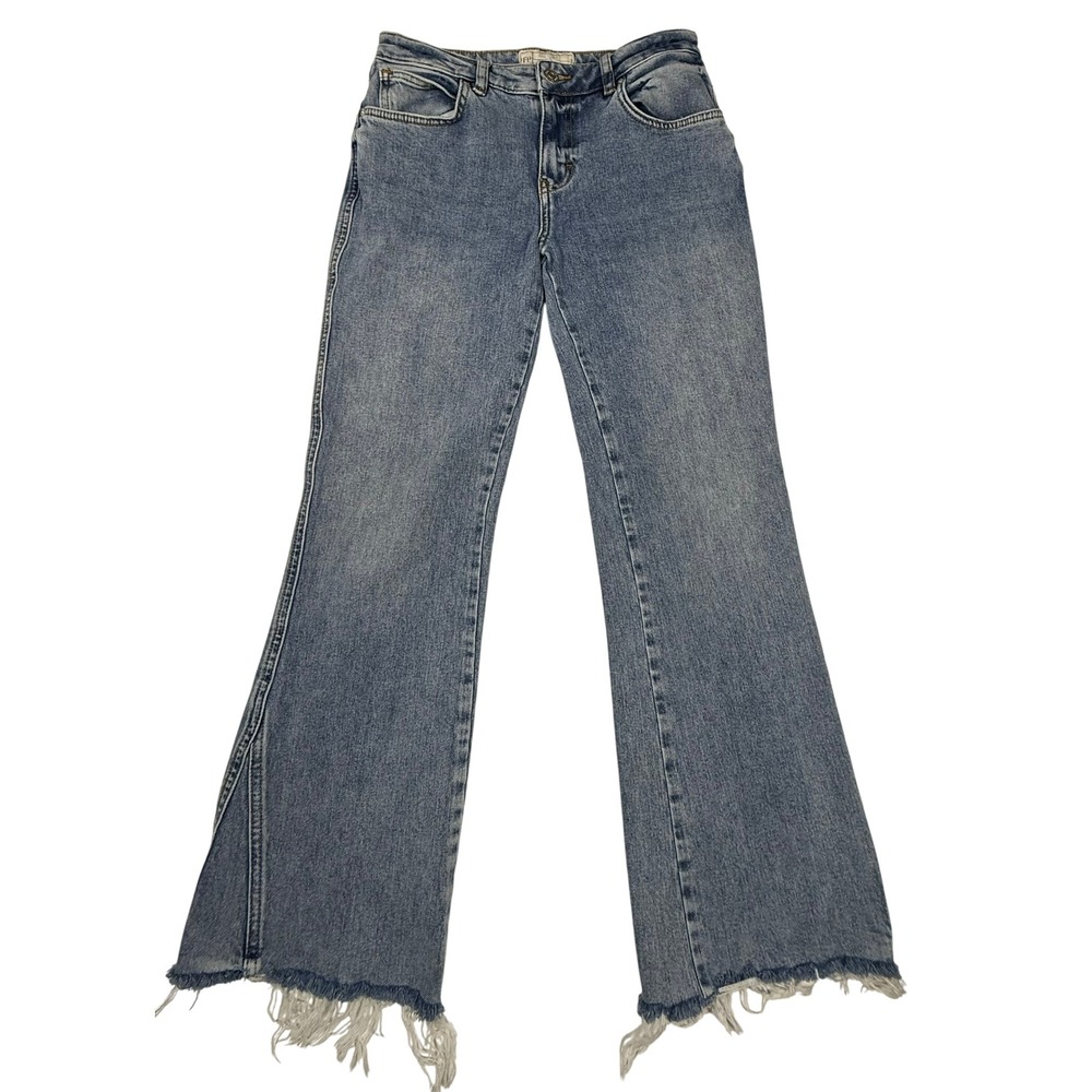 Free People Women's Jeans Size 27 Distressed Flare Split Leg Denim‎
